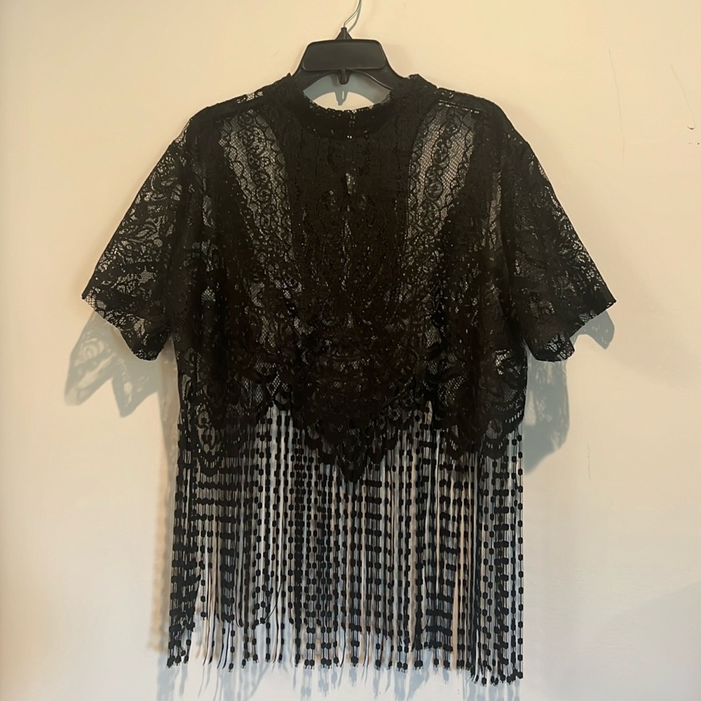 Lace crop with fringe